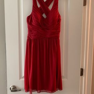 David's Bridal chiffon short-length bridesmaid dress with crisscross back